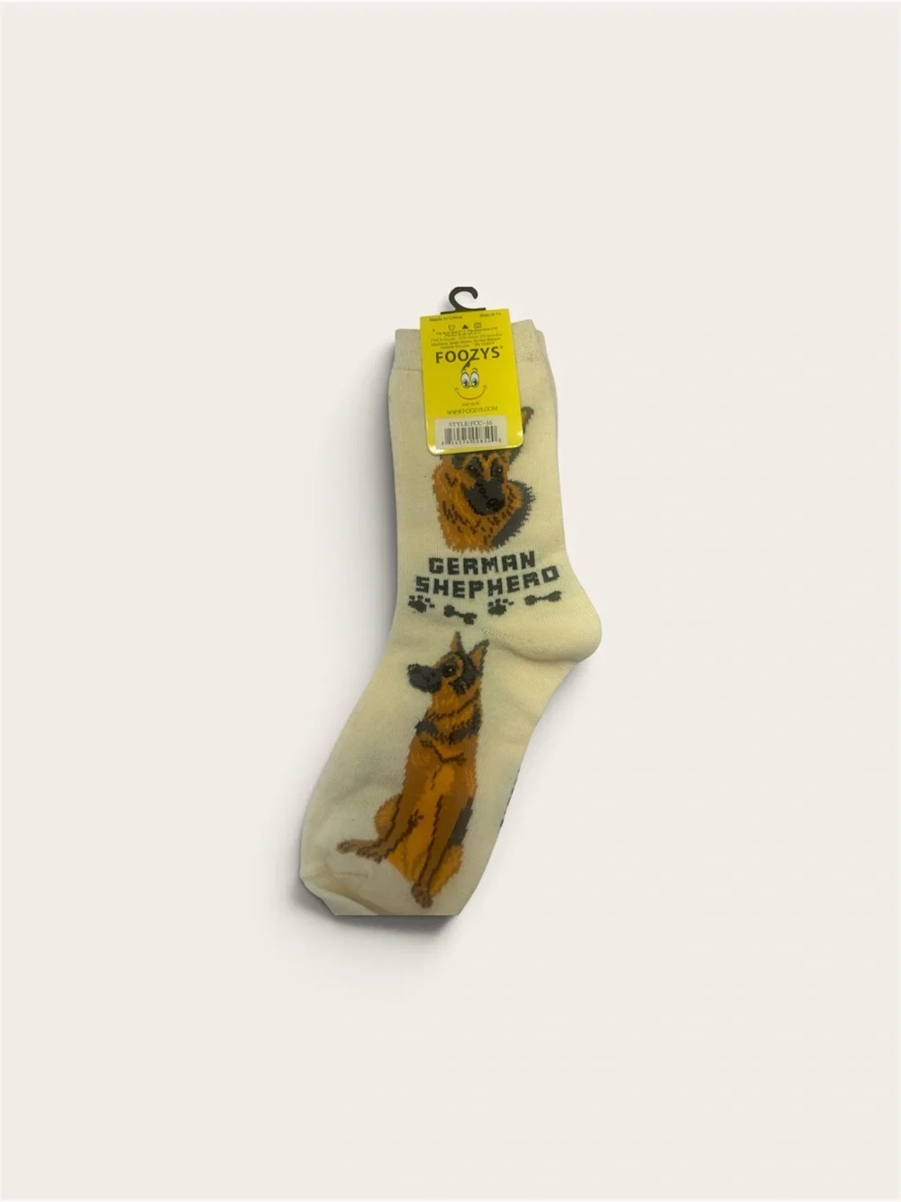 Foozys Men’s Cream German Shepherd Graphic Crew Socks